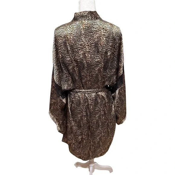 Victoria Secret Leopard Print Set Slip Dress & Wrap Around Lace Satin Robe M/L - Picture 5 of 8